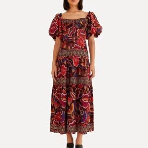 FARM Rio Bright Flora Brown Short-Sleeve Midi-Dress XL